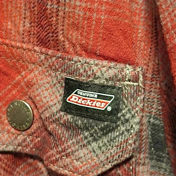 Dickies Men's Size Large Long Sleeve Red Plaid Lined Flannel Button Up Jacket - Picture 5 of 10